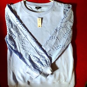 Women's Blue Eyelet Sleeve Crewneck Sweatshirt